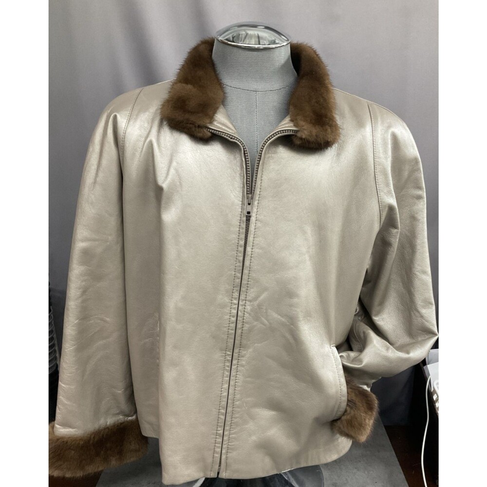 Leather Jacket With Fur Trim Women Size XL